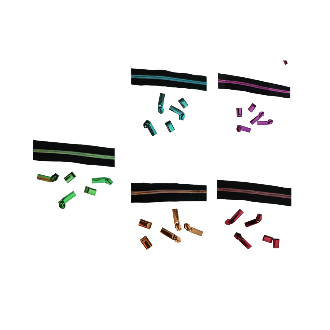 ZIP de couleur T5 - ruban noir - 1m + 3 curseurs + 2 zip end offerts
