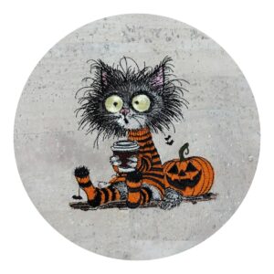Broderie Halloween chat orange liège